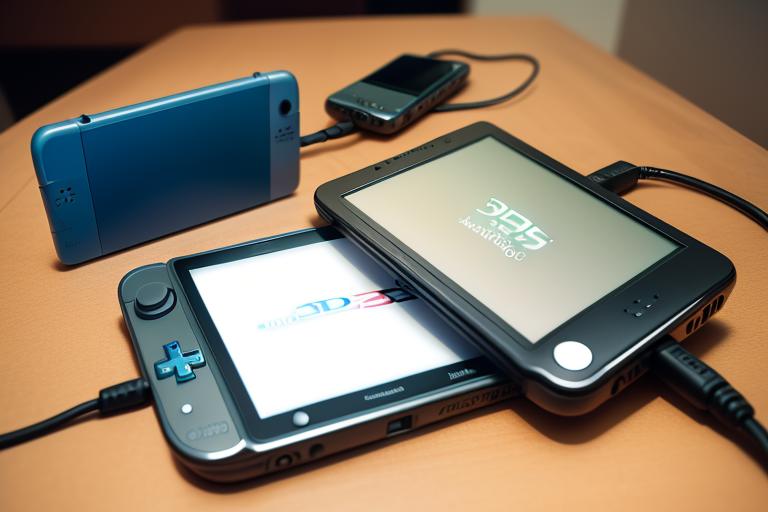 A compact 3DS charger beside a Nintendo 3DS for scale