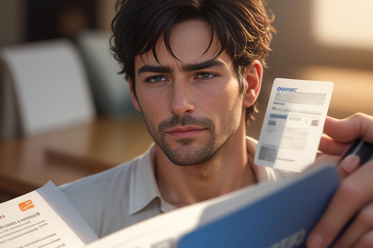 Image of a man reading the terms and conditions from his credit card agreement.